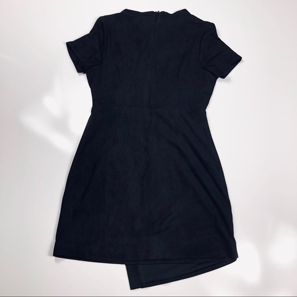 Aqua Faux Suede Asymmetric Faux Wrap Black Dress Medium - Picture 3 of 6